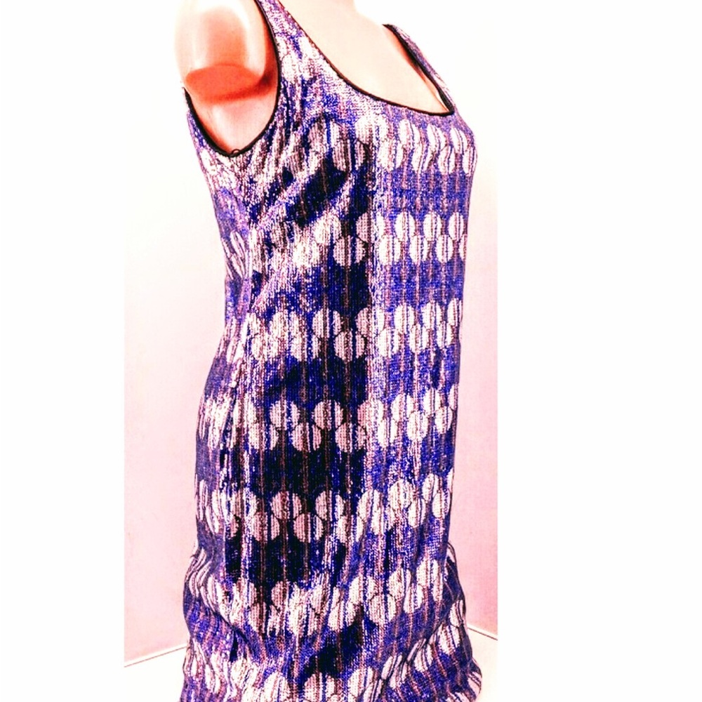 Jump Girl Iridescent Blue Purple Silver Soft Sequin Sleeveless Mini Dress Sz M
